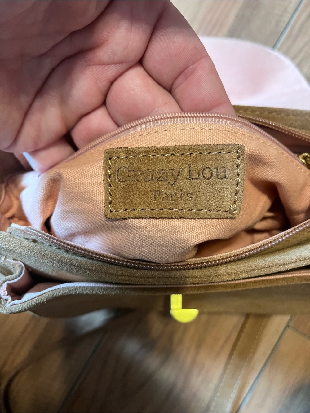 Women's Crazy Lou Paris Suede Crossbody Bag in Brown with Gold Hardware - Picture 3 of 5